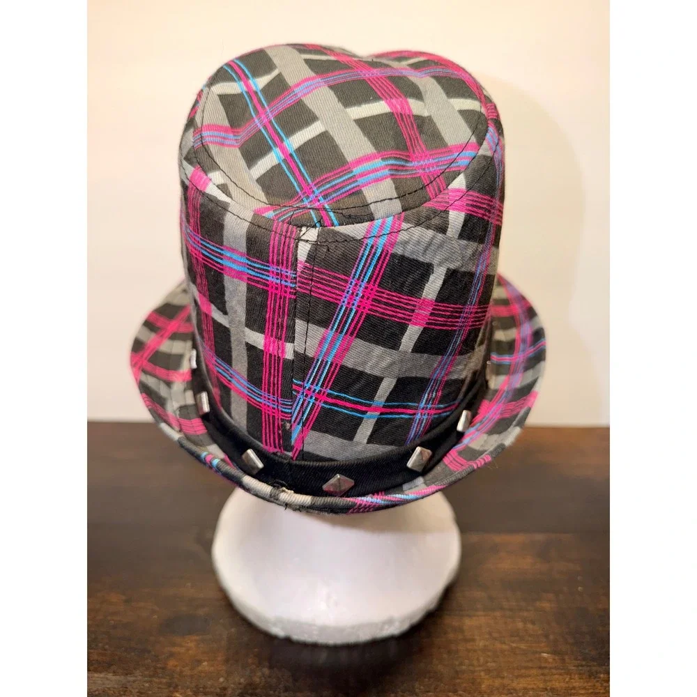 Monster High Plaid Fedora Hat with‎ Studded Band Pink Skull Logo Kids